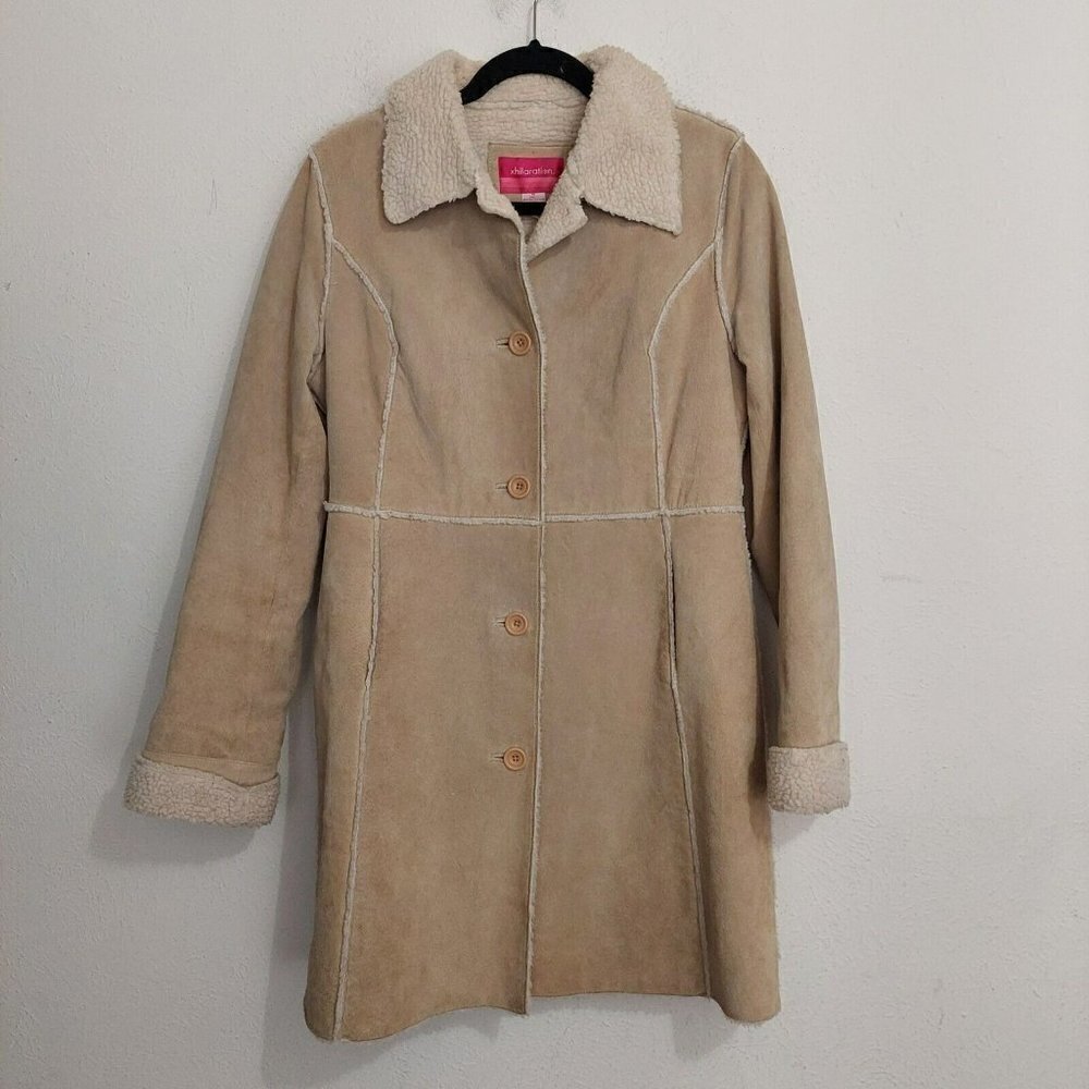 Vintage Y2k 2000s Xhilaration Beige Leather Sherpa Lined Penny Lane Coat Size M